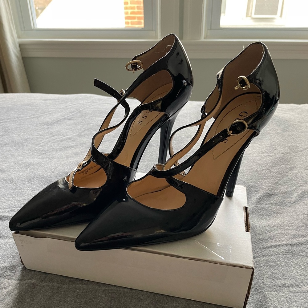 Guess Double Strap Black Pumps - Size 8